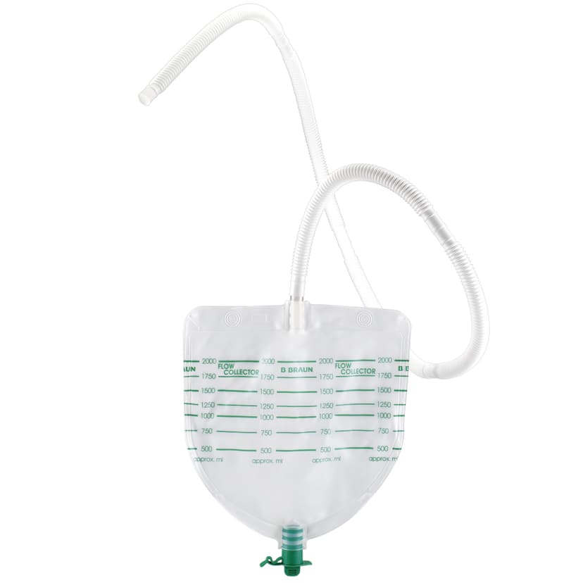 Flow Collector transparent/vit  5 ST-2 liters uppsamlingspåse för stomier/dränage med 1,5 m slang (avklippbar)